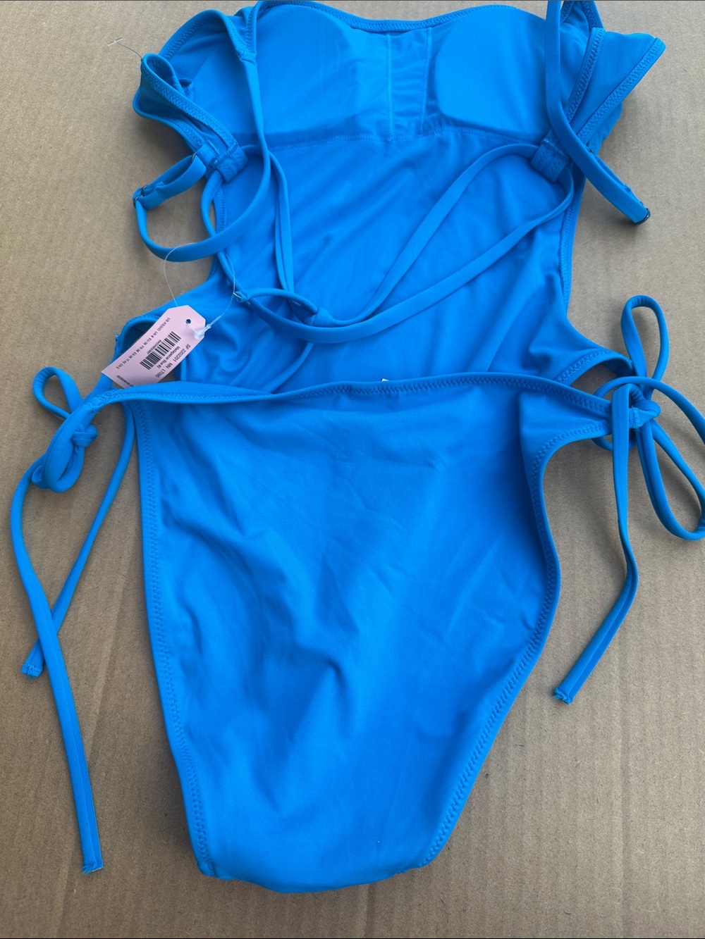 Blue One-Piece Swimsuit with Side Tie Straps - Picture 3 of 4
